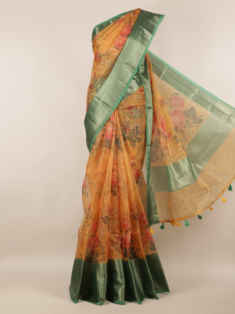 

Pothys Mustard Floral Printed Tissue Saree
