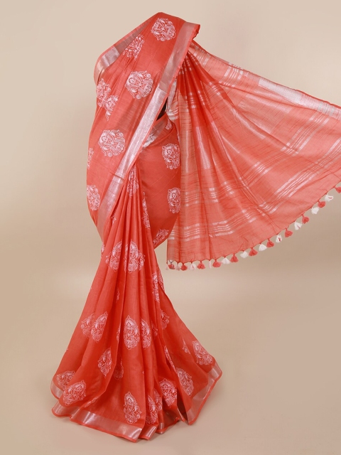 

Pothys Peach-Coloured Printed Linen Blend Saree