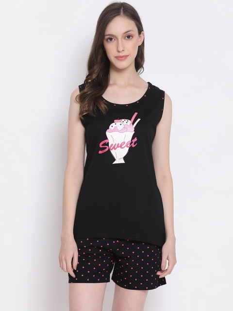 

Kanvin Women Black & Pink Printed Night suit
