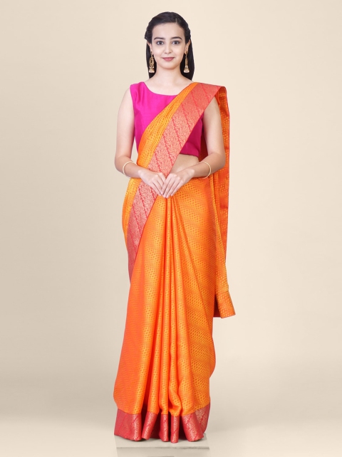 

Hastakala Orange Brasso Solid Banarasi Saree