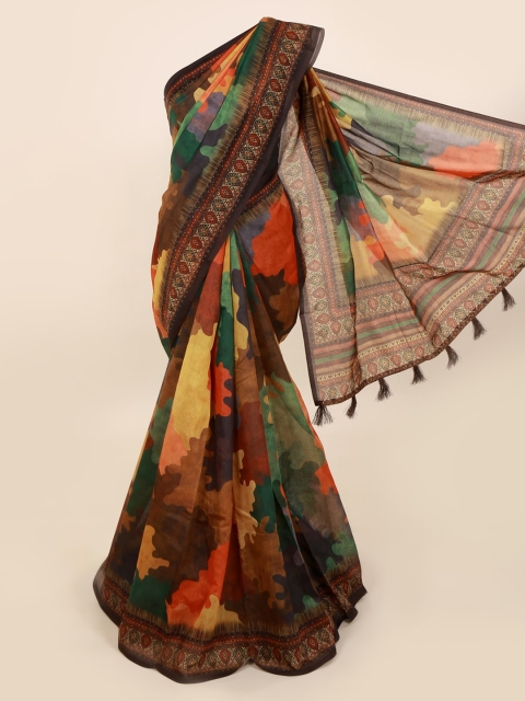 

Pothys Multicoloured Printed Cotton Blend Saree With Tasseled Pallu, Multi