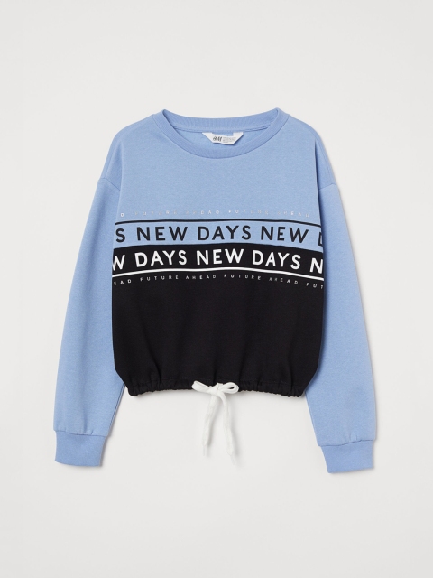 

H&M Girls Blue & Black Printed Drawstring-Hem Sweatshirt