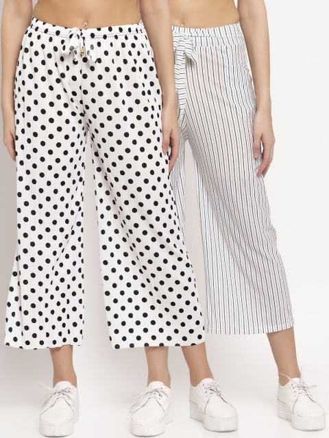 

KLOTTHE Women Pack of 2 White & Black Striped Wide Leg Palazzos