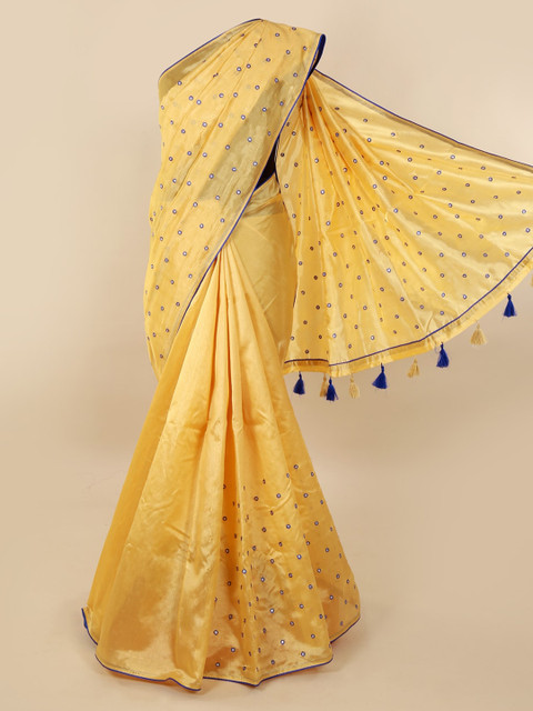 

Pothys Cream-Coloured Solid Cotton Blend Saree