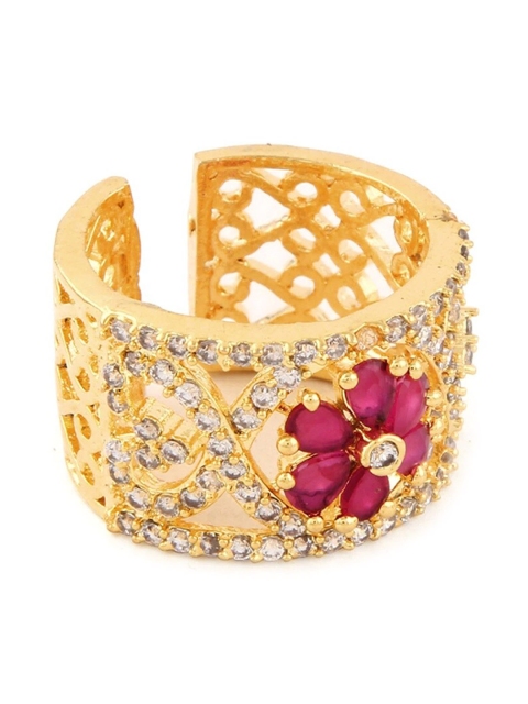

Rubans Gold Plated Pink & White Stone-Studded Handcrafted Finger Ring