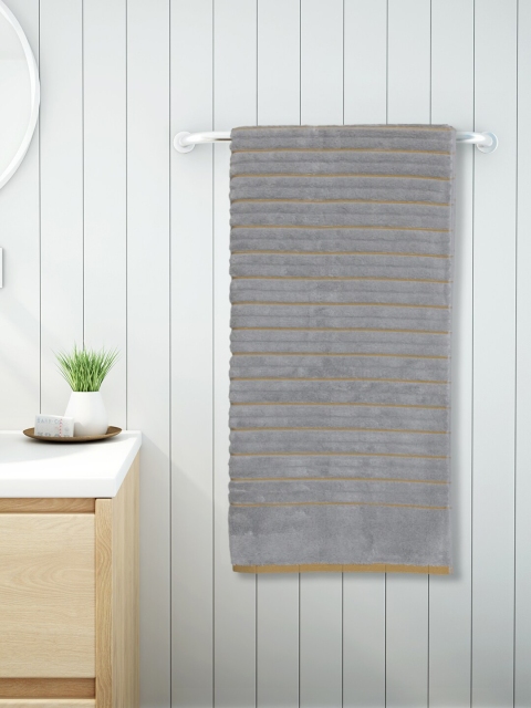 

SPACES Unisex Grey & Yellow Ribbed 575 GSM Bath Towel