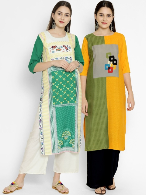

7Threads Women Pack Of 2 Multicoloured Colourblocked Crepe Kurta, Multi