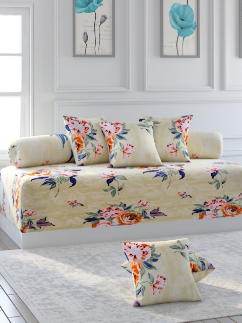 

Bromwick Set Of 8 Beige & Orange Floral Printed Diwan Set
