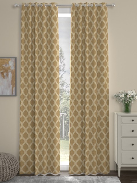 

ROSARA HOME Gold-Toned & Beige Set of 2 Door Curtains