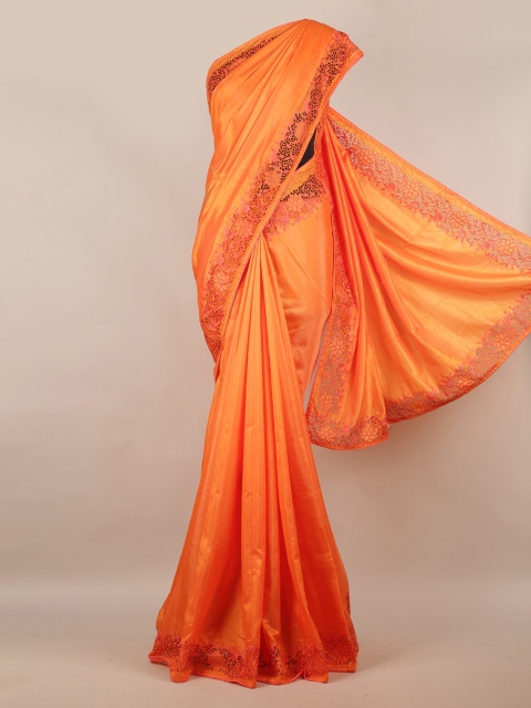 

Pothys Orange Solid Art Silk Saree
