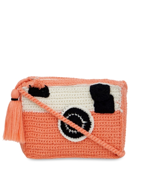 

Diwaah Peach-Coloured & Off-White Self Design Sling Bag