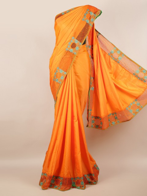 

Pothys Orange Solid Art Silk Saree