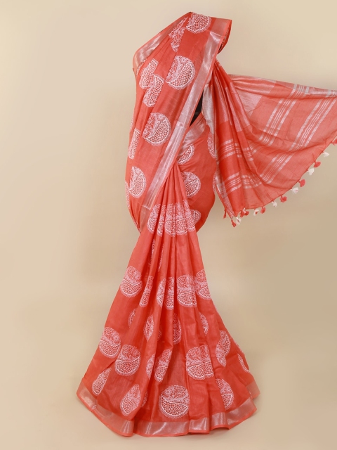 

Pothys Orange Printed Linen Blend Saree