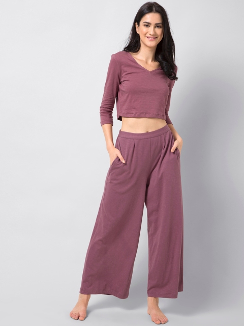 

FabAlley Women Mauve Solid Night Suit