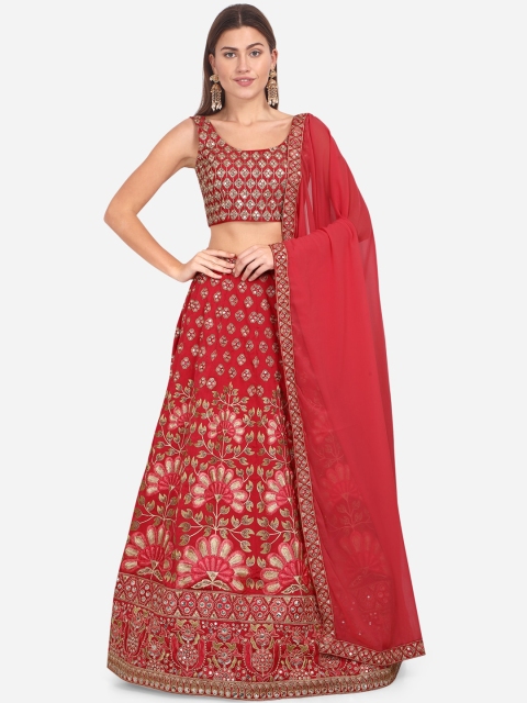 

Mitera Red & White Embroidered Unstitched Lehenga & Blouse with Dupatta