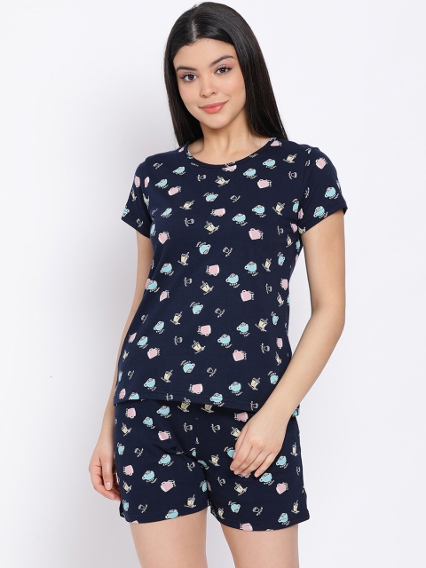 

Kanvin Women Navy Blue Printed Night suit