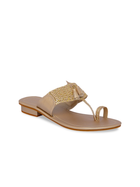 

ERIDANI Women Gold-Toned Embellished One Toe Flats