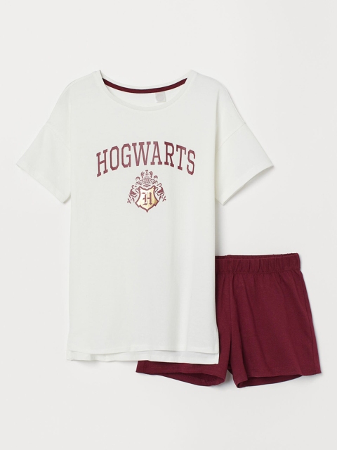 

H&M Girls White & Maroon Cotton Jersey Pyjamas