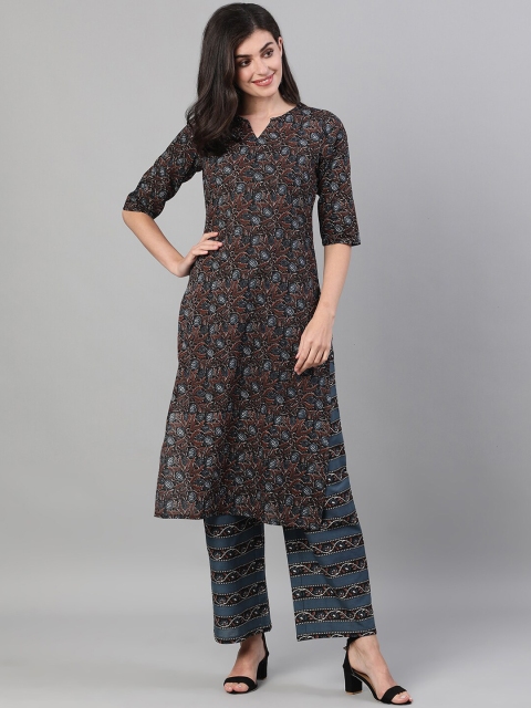 

Nayo Women Brown Printed Kurta with Palazzos