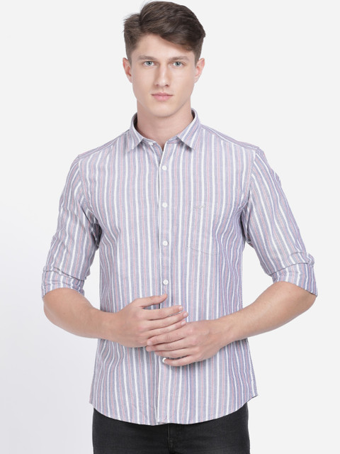

Crocodile Men Grey & White Slim Fit Striped Casual Shirt
