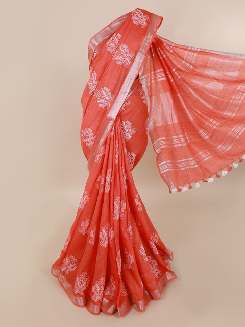 

Pothys Peach-Coloured Woven Design Linen Blend Saree