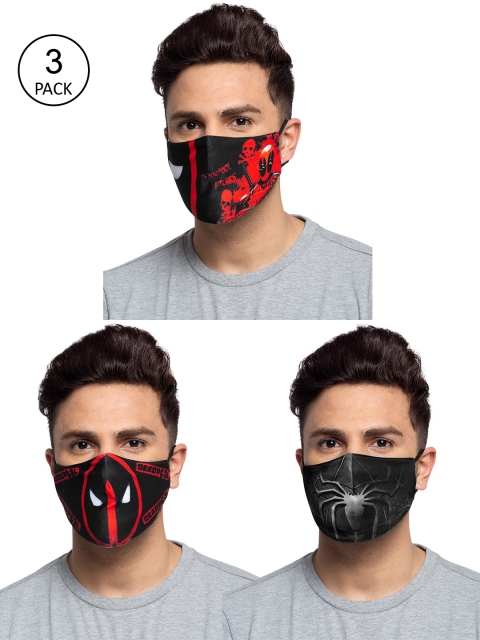 

TREEMODA Men Pack Of 3 Printed 3-Ply Reusable Cloth Masks, Black