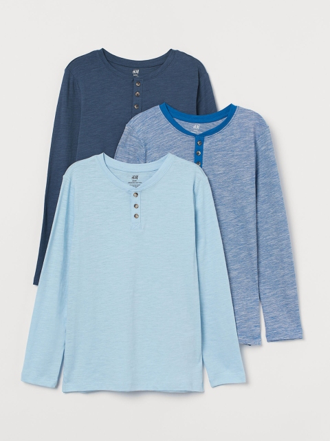 

H&M Boys Multicolored Solid 3-pack Henley Sustainable Tops, Multi