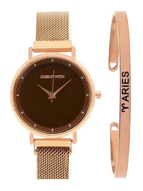 

JOKER & WITCH Women Brown & Rose Gold-Toned Amy Watch & Bracelet Gift Set JWBS275