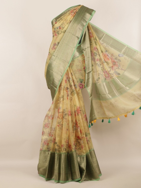 

Pothys Yellow Printed Tissue Saree