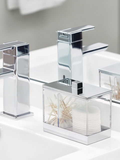 

INTERDESIGN Transparent & Silver Toned Solid Sustainable Swab Storage Organiser
