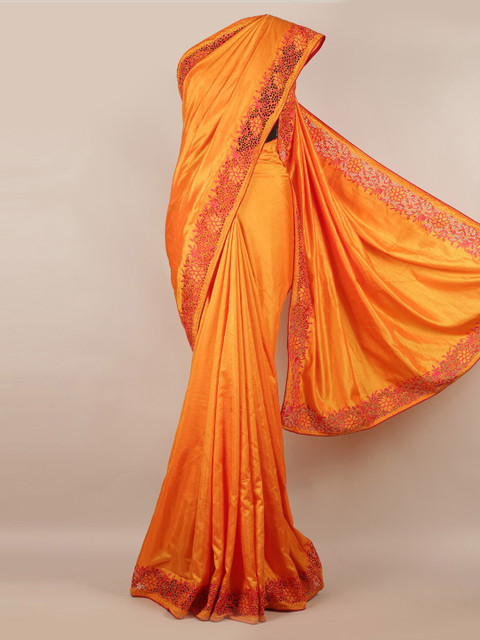 

Pothys Orange Solid Art Silk Saree