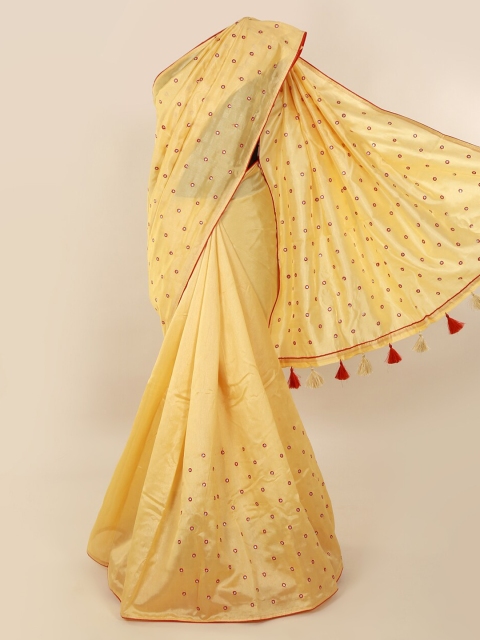 

Pothys Cream-Coloured Solid Cotton Blend Saree