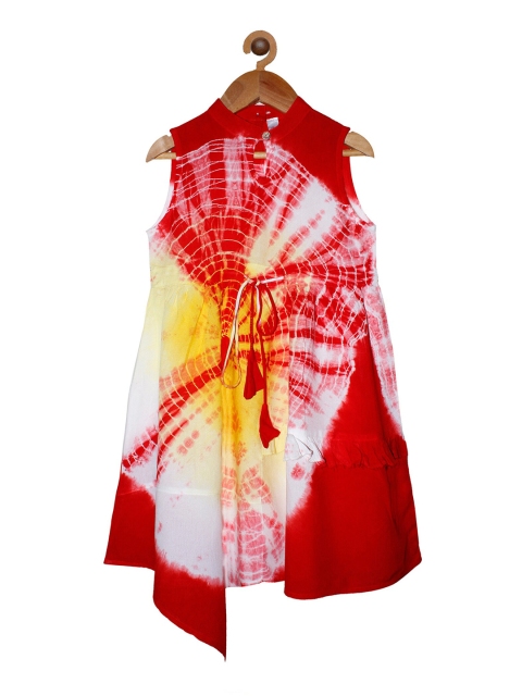 

KiddoPanti Girls Red & White Dyed Fit and Flare Dress