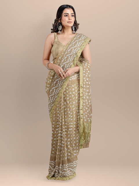 

BharatSthali Brown & Off-White Art Silk Printed Bandhani Saree