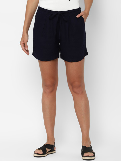 

Allen Solly Woman Women Navy Blue Solid Regular Fit Shorts