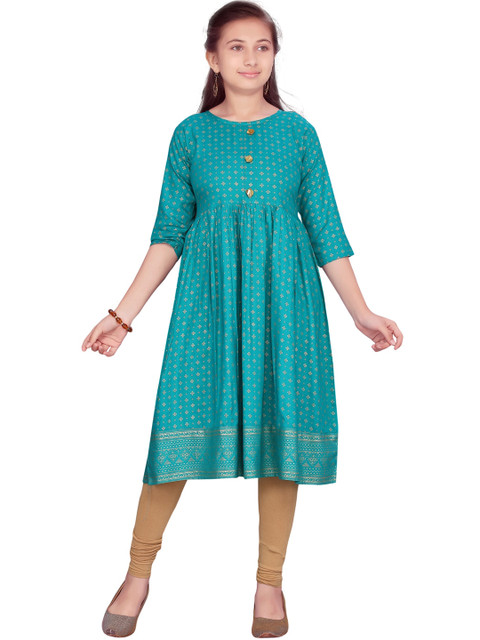 

Aarika Girls Green Printed Kurta with Churidar
