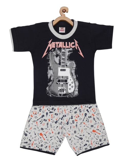 

JBN Creation Boys Grey & Black Printed T-shirt with Shorts
