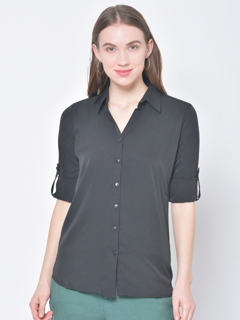 

Hapuka Women Grey Slim Fit Solid Casual Shirt