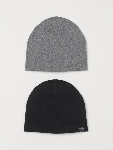 

H&M Boys 2 Pack Grey & Black Jersey Beanie