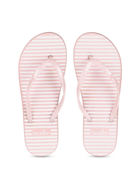 

United Colors of Benetton Women Pink & White Striped Thong Flip-Flops
