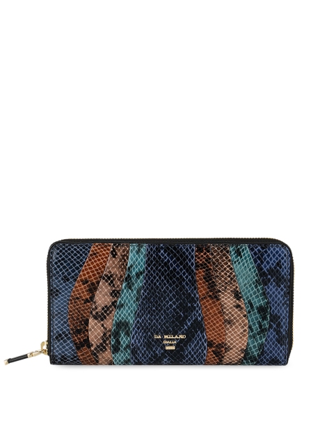 

Da Milano Women Blue & Green Animal Printed Zip Around Leather Wallet