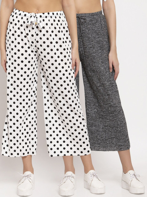 

KLOTTHE Women Pack of 2 White & Grey Solid Wide Leg Palazzos