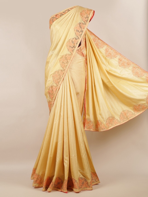 

Pothys Cream-Coloured & Peach-Coloured Art Silk Solid Saree