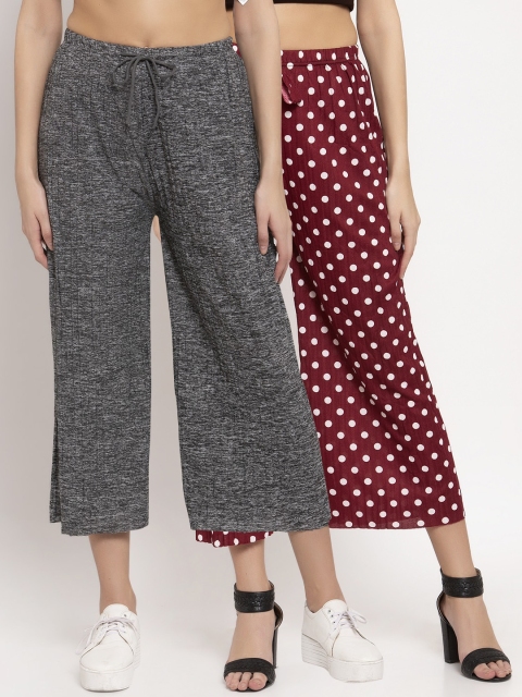 

KLOTTHE Women Pack of 2 Maroon & Grey Printed Wide Leg Palazzos
