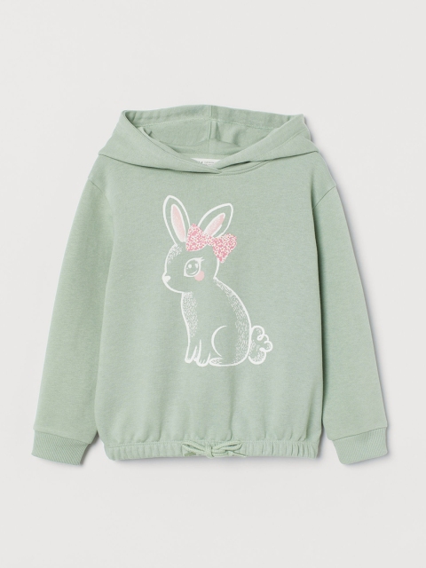 

H&M Girls Green Printed Hoodie, Multi