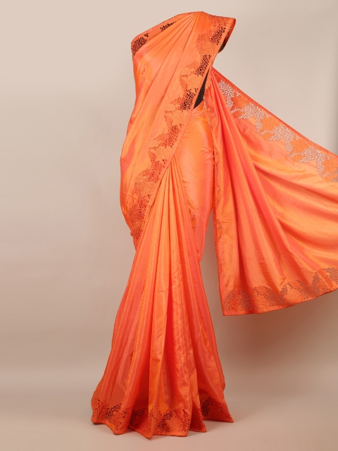 

Pothys Orange Solid Art Silk Saree