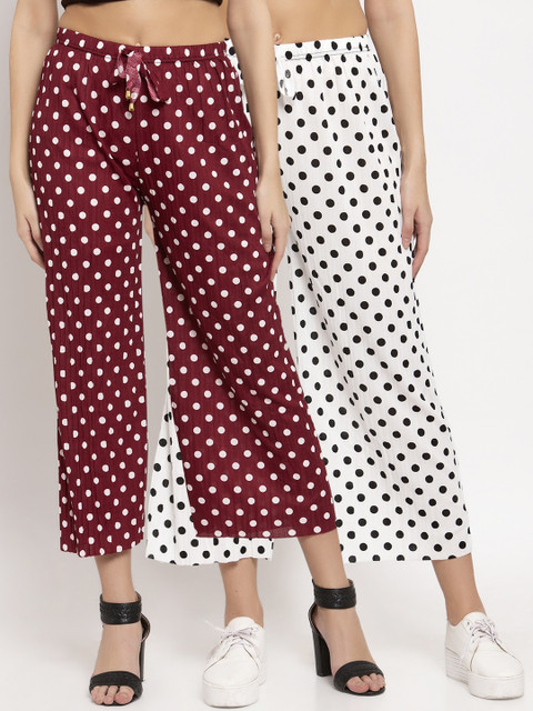 

KLOTTHE Women Pack of 2 Maroon & White Printed Wide Leg Palazzos