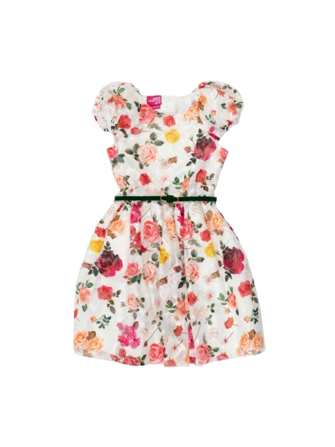 

UNDER FOURTEEN ONLY Girls White Floral Printed Fit and Flare Dress