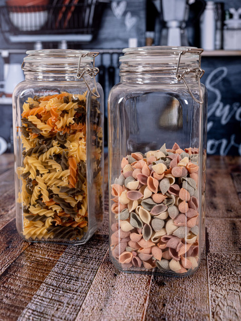 

GOODHOMES Set of 2 Transparent Square Glass Jars with Airtight Swing Cap