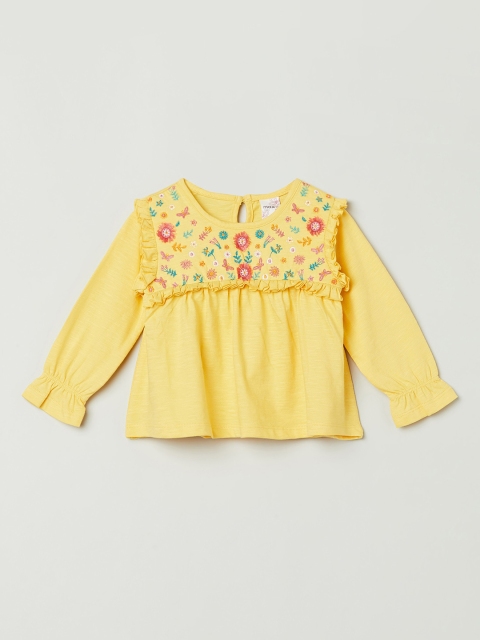 

max Yellow Floral Embroidered Bell Sleeves Top